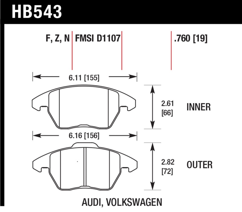 Audi A3 Brake Pads (Racing) - Front - Hawk Performance - ER-1 - `06-`11 Audi A3 Brake Pads (Racing) - Front - Hawk Performance - ER-1 - `06-`11